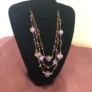 Purple beaded necklace with gold chain
